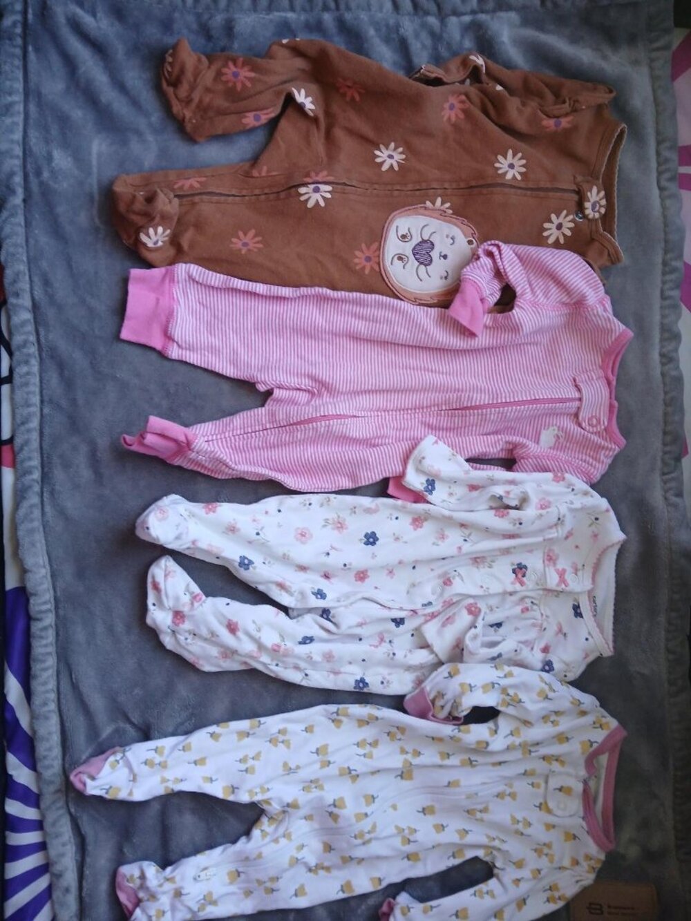 Carter's Baby Girl Sleepers 3M - 4 Long Sleeve Footed Onesies